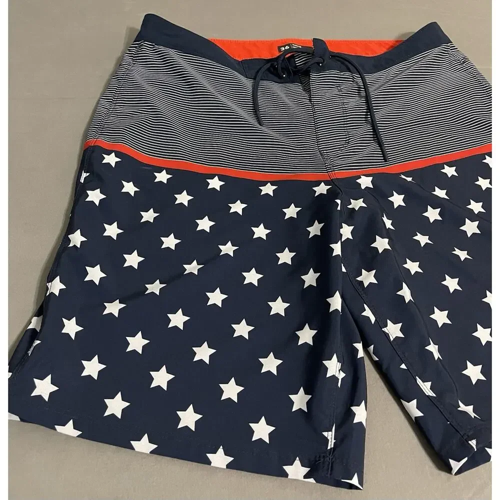 Hurley Board Shorts Mens 36 Navy Stars Stripes Swim Trunks Excellent Cond
